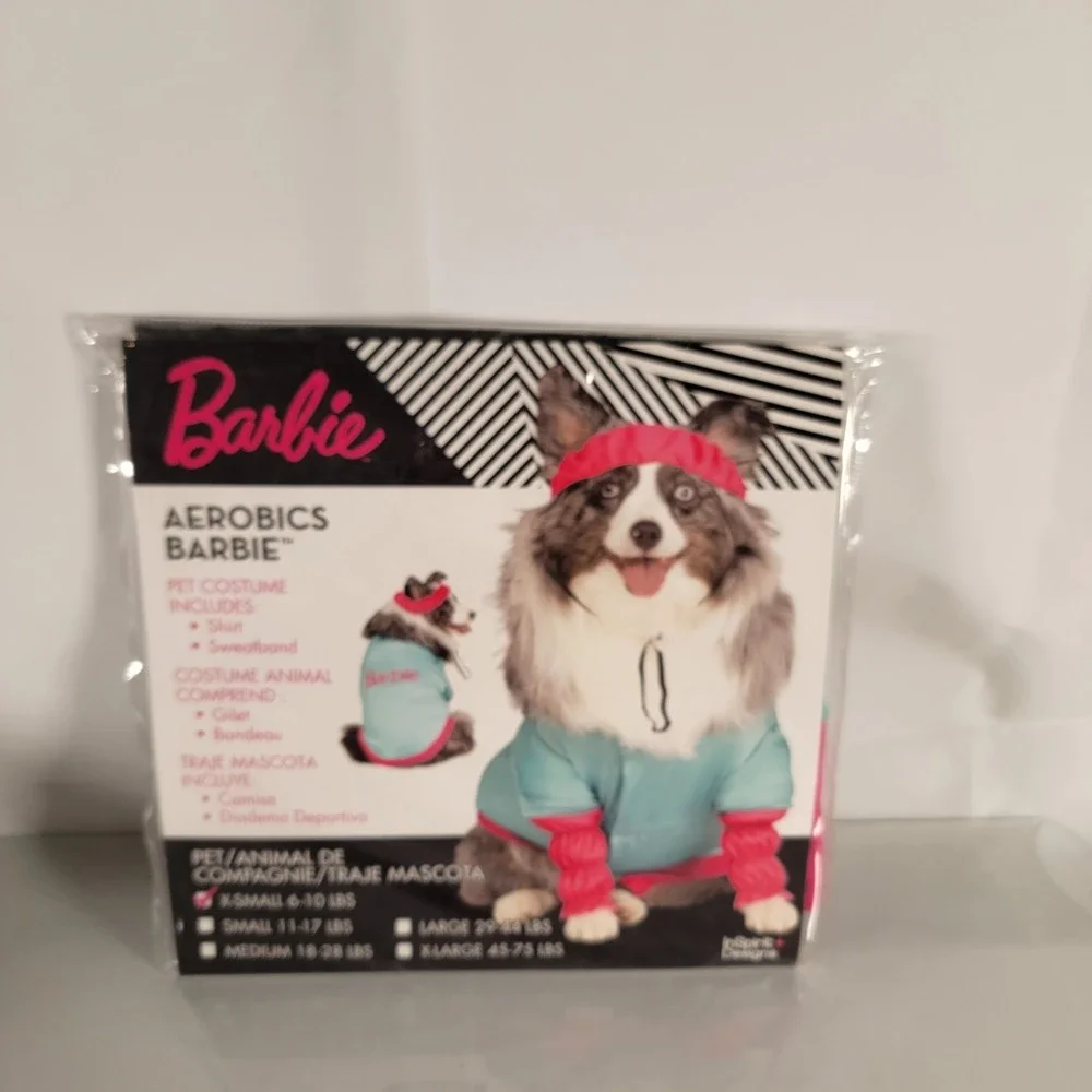 Barbie Aerobics Dog Halloween Costume Blue‎ Pink Shirt Leg Warmers XS 6 -10 lbs